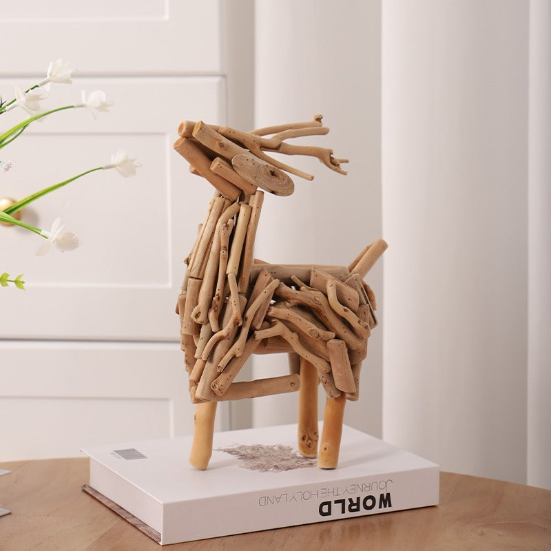 Handmade, log art deer ornament desk decoration creative TV cabinet living room desktop high-end home furnishings HongmingShop