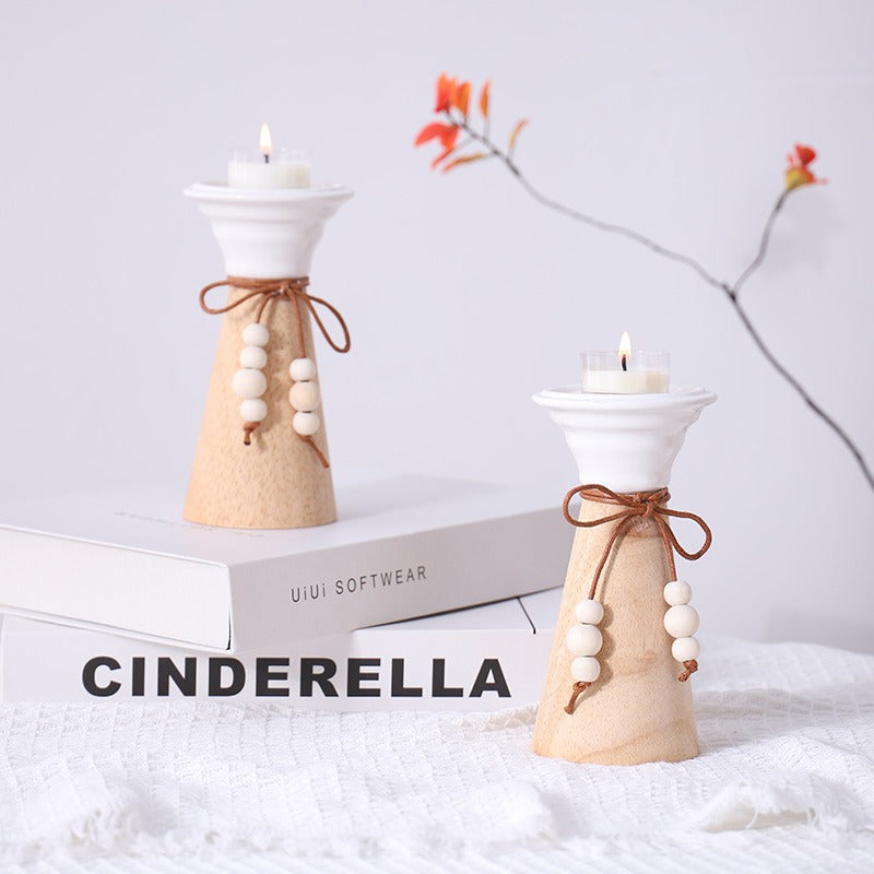 Handmade, Simple Wood Ceramic Candle Holder Dining Table Atmosphere Ornament Scented Candle Bedroom Tabletop Premium Decoration Table HongmingShop