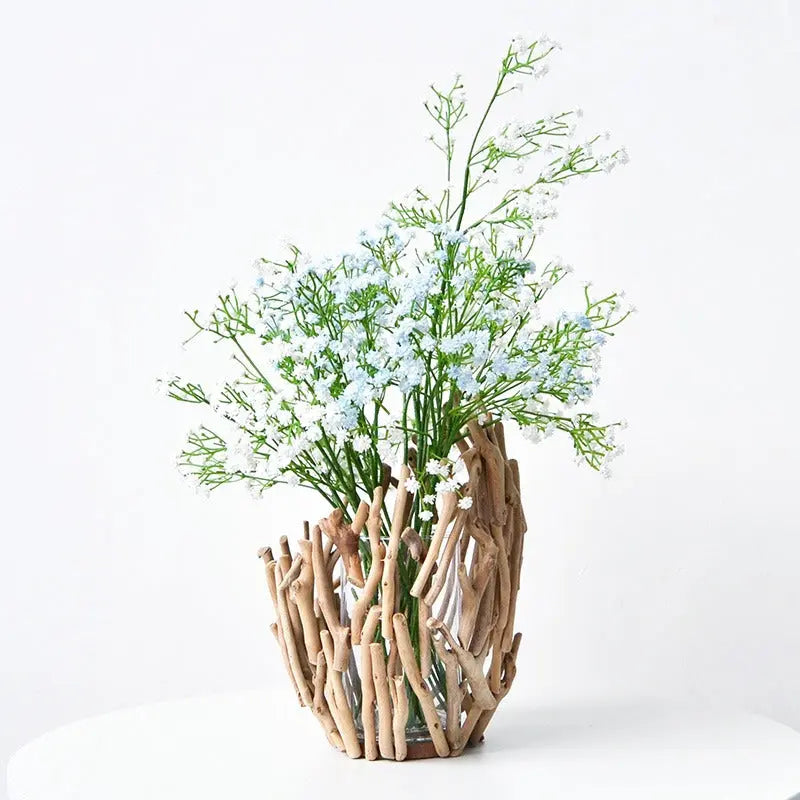 Handmade, Wooden Vase Ornament Living Room Flower Arrangement Decoration Home High-end Dining Tabletop Decoration Green Plants Floral Art HongmingShop