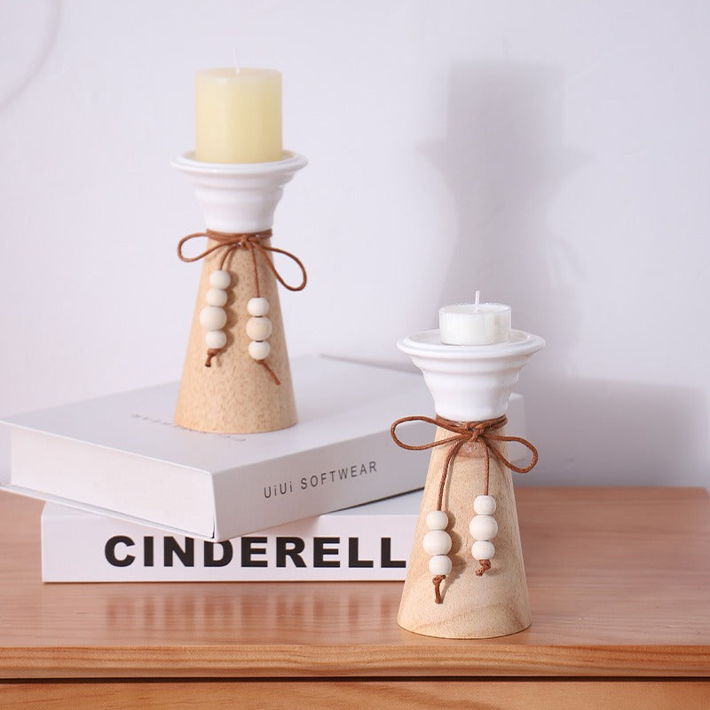 Handmade, Simple Wood Ceramic Candle Holder Dining Table Atmosphere Ornament Scented Candle Bedroom Tabletop Premium Decoration Table HongmingShop