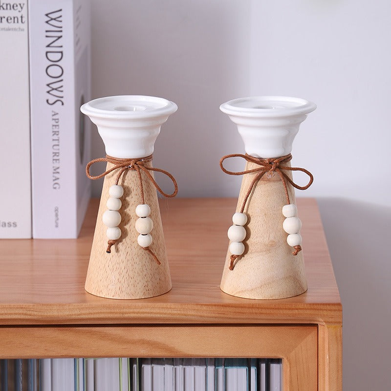 Handmade, Simple Wood Ceramic Candle Holder Dining Table Atmosphere Ornament Scented Candle Bedroom Tabletop Premium Decoration Table HongmingShop