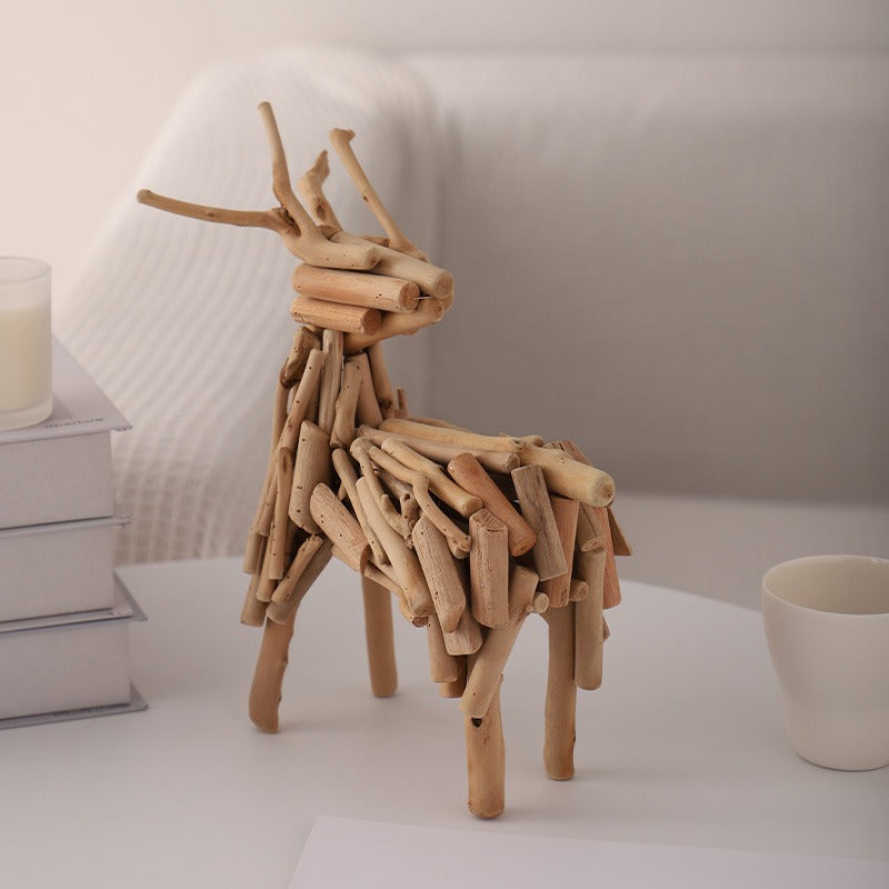 Handmade, log art deer ornament desk decoration creative TV cabinet living room desktop high-end home furnishings HongmingShop