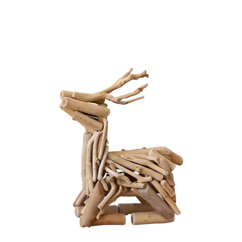 Handmade, log art deer ornament desk decoration creative TV cabinet living room desktop high-end home furnishings HongmingShop