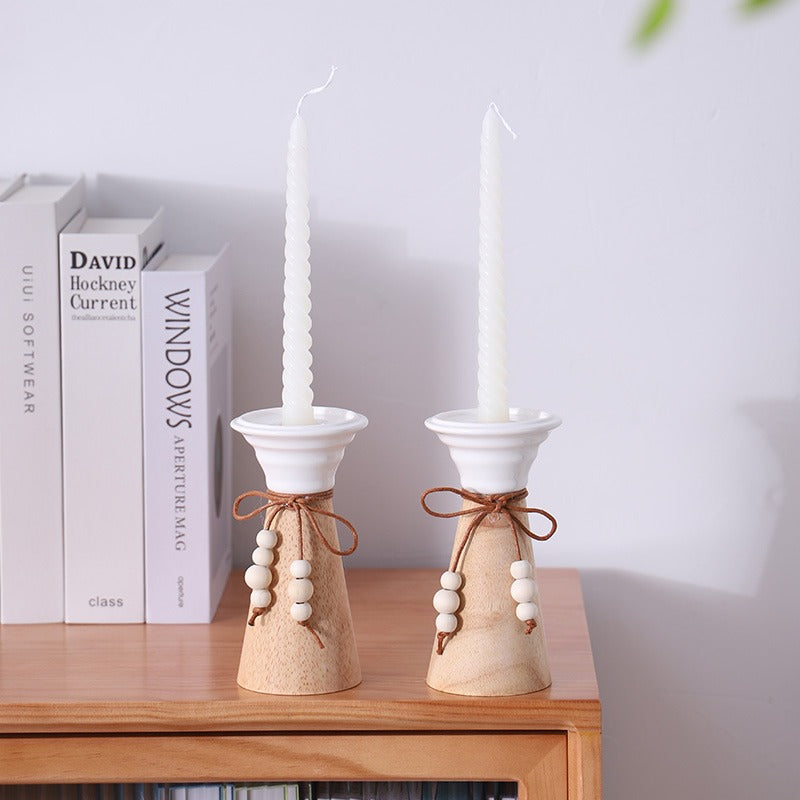 Handmade, Simple Wood Ceramic Candle Holder Dining Table Atmosphere Ornament Scented Candle Bedroom Tabletop Premium Decoration Table HongmingShop