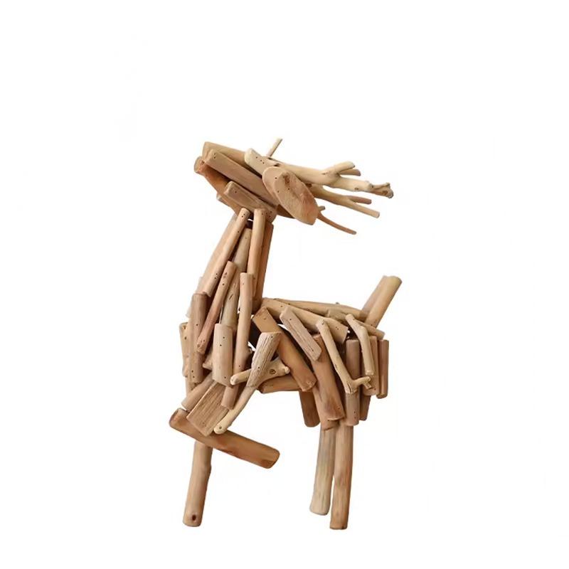 Handmade, log art deer ornament desk decoration creative TV cabinet living room desktop high-end home furnishings HongmingShop