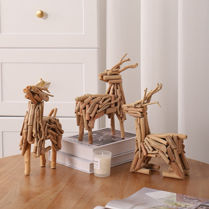 Handmade, log art deer ornament desk decoration creative TV cabinet living room desktop high-end home furnishings HongmingShop