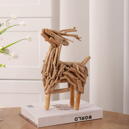 Handmade, log art deer ornament desk decoration creative TV cabinet living room desktop high-end home furnishings HongmingShop