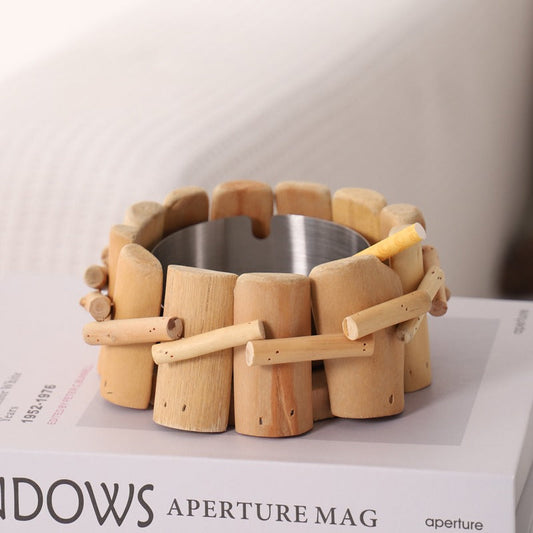 Handmade, Log Stainless Steel Ashtray Home Living Room Creative Personality Modern Ashtray Ornament HongmingShop