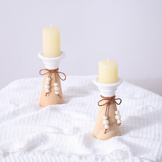 Handmade, Simple Wood Ceramic Candle Holder Dining Table Atmosphere Ornament Scented Candle Bedroom Tabletop Premium Decoration Table HongmingShop