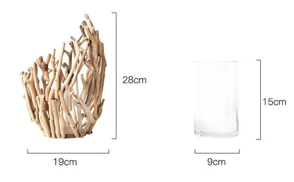 Handmade, Wooden Vase Ornament Living Room Flower Arrangement Decoration Home High-end Dining Tabletop Decoration Green Plants Floral Art HongmingShop