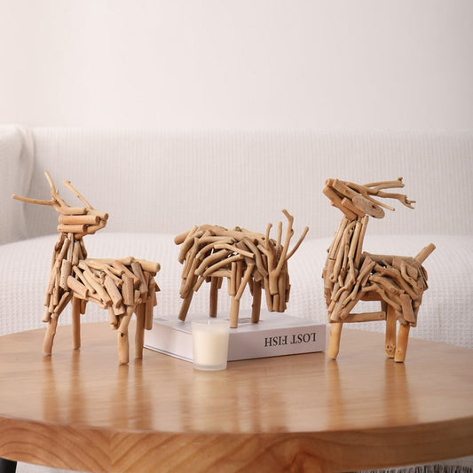 Handmade, log art deer ornament desk decoration creative TV cabinet living room desktop high-end home furnishings HongmingShop