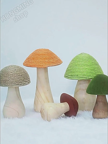 Handmade, wooden hemp rope creative small mushroom cute ornament desktop decoration home