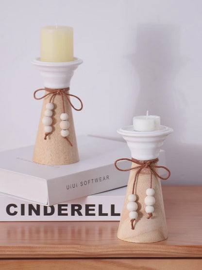 Handmade, Simple Wood Ceramic Candle Holder Dining Table Atmosphere Ornament Scented Candle Bedroom Tabletop Premium Decoration Table