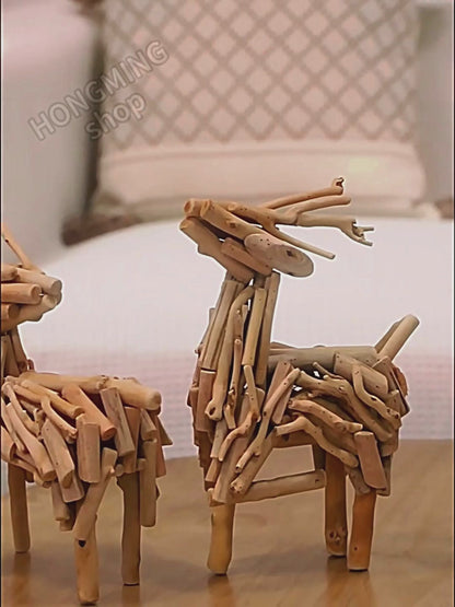 Handmade, log art deer ornament desk decoration creative TV cabinet living room desktop high-end home furnishings